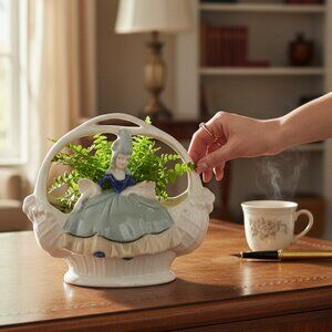 Graceful Vintage Japanese Blue and White Porcelain Lady Figurine Vase  Edwardian